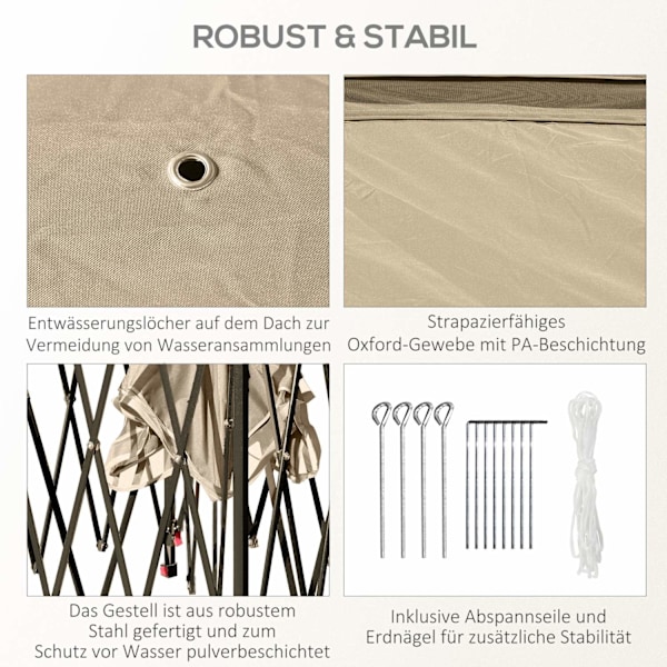 Rootz Folding Gazebo - Garden Gazebo - Metal Pavilion - Mesh Gardiner - Dräneringssystem - 330L X 330W X 288H CM - Brunt