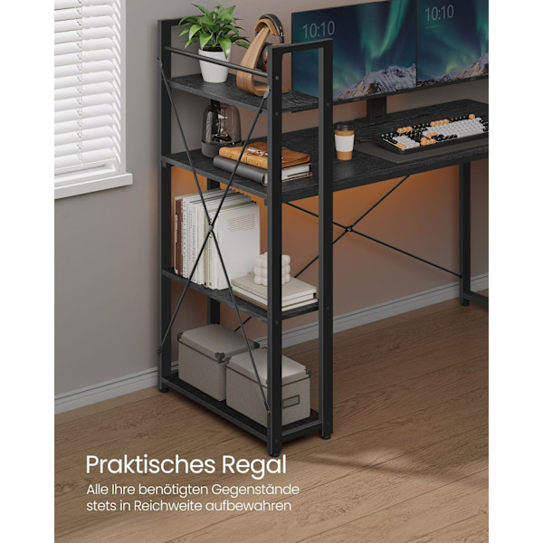 Rootz Ebony Black Skrivbord - Studiebord - Skrivbord - Spånskiva och stål - Stor yta - Enkel montering - Robust konstruktion - 56cm x 137cm x 120cm