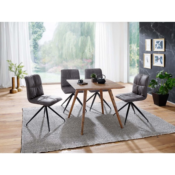 Rootz matsalsbord 80 x 80 x 76 cm Sheesham rustikt massivt trä - Designat matbord på landet - Bord för matsals kvadrat - 4 personer