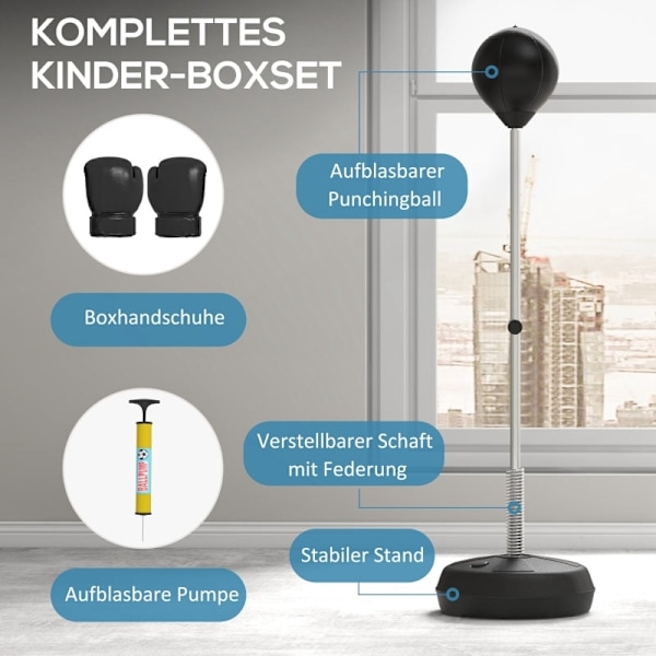 Rootz Bokseboldsæt - Boksetræner - Stressreduktion - Højdejusterbar - 3 kg - Kunstlæder - 24 cm x 30 cm - Sort