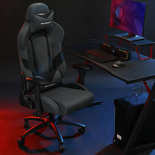 Rootz Gaming Chair - Gråsvart - Polyestertyg - Kallskumstoppning - Stålbas - PU-armstöd - Nylonkärna hjul - 129-139cm x 70cm x 71cm - Ergonomisk desig