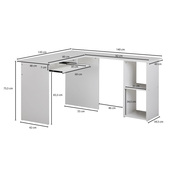 Rootz design pöytä 140 x 75,5 x 120 cm valkoinen - Työpöytä hyll