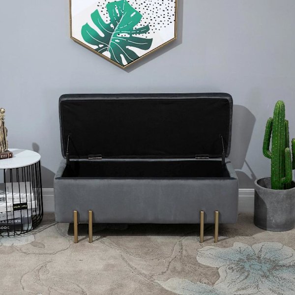 Rootz Hocker - Fotpall - Pall - Förvaringsutrymme - Klädd - Mörkgrå - Järn - 100 x 40 x 42 cm
