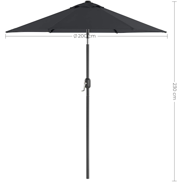 Rootz Parasol - Market Parasol - Haveparasol - UV-beskyttelse - UPF 50+ - Metal - Bøjelig - Grå - 200 cm