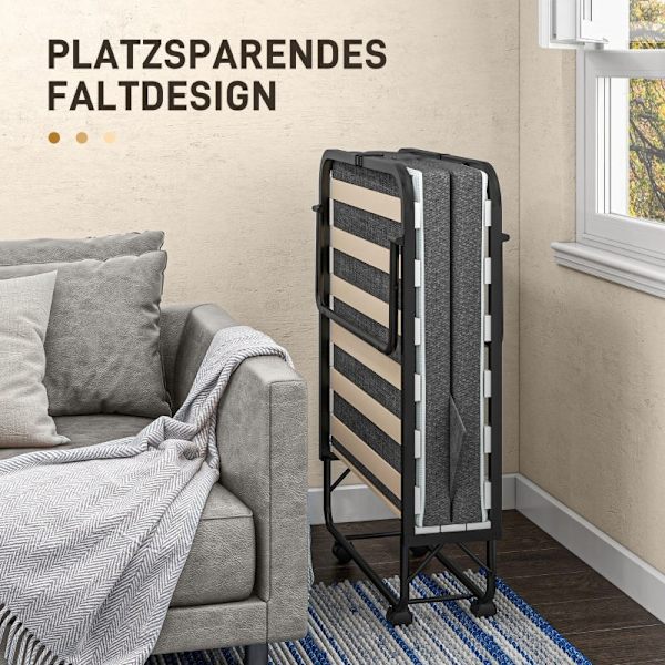 Rootz hopfällbar gästsäng - Campingsäng - Bärbar sovplats - Madrass med linnelook - Stålram - 190cm x 80cm x 42cm