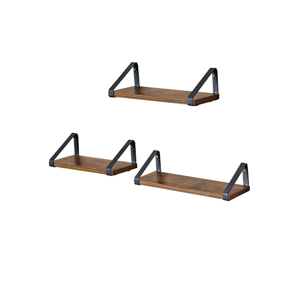 Rootz set med 3 vägghyllor - Industriell look - Flytande vägghyllor - Vägghyllor i trä - Väggmonterade - Hörnhyllor - Vägghylla - Spånskiva - Stål - V