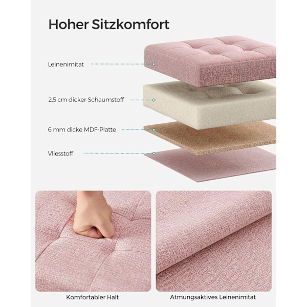 Rootz Pastelli Pink Istuinarkku - Säilytys ottomaani - Jalkarahi - Pellavajäljitelmä - MDF - Vaahtomuovi - 30cm x 30cm x 30cm - 1,6kg - 130kg Max kuor
