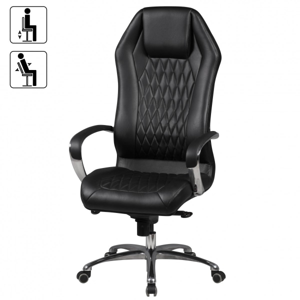 Rootz Executive Chair - Kontorsstol - Äkta läder - Armstöd i aluminium - Ergonomisk design - Andas - 126cm x 70cm x 70cm