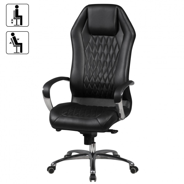 Rootz Executive Chair - Kontorstol - Ægte læder - Aluminiumsarmlæn - Ergonomisk design - Åndbar - 126cm x 70cm x 70cm