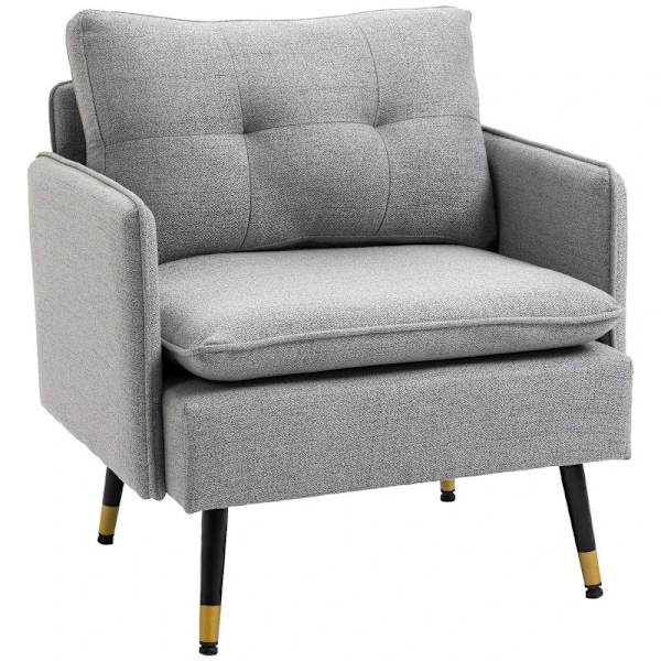 Rootz Accent Chair - Stoppad stol - Sovrum - Linnelook Ovandel - Avtagbara kuddar - Vardagsrum - Knappsöm - Svart + Guld + Grå - 76L x 68W x 80H cm