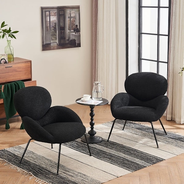 Rootz Teddy Velvet -pukeutuoli - Velvet Accent -tuoli - Pehmustettu istuin - Mukava, tiheä vaahtomuovi - 74,1 cm x 77,9 cm x 81 cm, musta