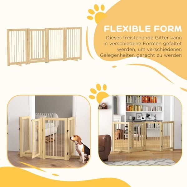 Rootz Dog Gate ovella - Puinen lemmikkipuinen - Massiivinen mäntypuu - Vapaasti seisova muotoilu - Taitettavat paneelit - 220 cm x 36 cm x 91 cm