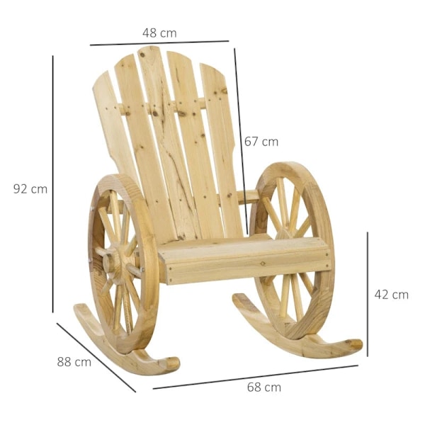 Rootz Rustic keinutuoli - Puutarhatuoli - Wagon Wheel Design - Säänkestävä - Kuusi - Luonnollinen - 68 x 88 x 92 cm