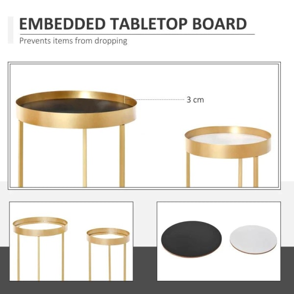 Rootz sidebord - Sæt med 2 indbyggede sofaborde med guldmetalbun