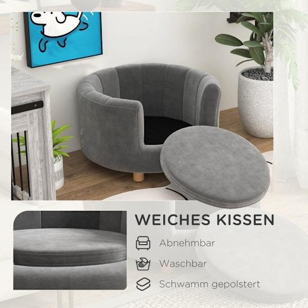 Rootz Pet Sovesofa - Hundesofa - Lille hunde- og katteseng - Flannel blødt betræk - Træben - Fugttæt - Aftageligt vaskbart betræk - Grå - 65 cm x 64 c