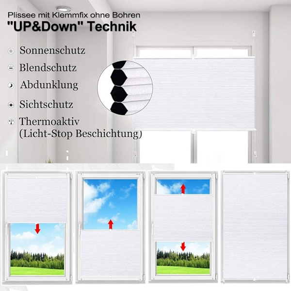 Rootz dubbelplisserad persienn - Honeycomb Shade - Brusreducering & mörkläggning - 45-120 cm x 120/130/220 cm - 100 % polyester - Vit