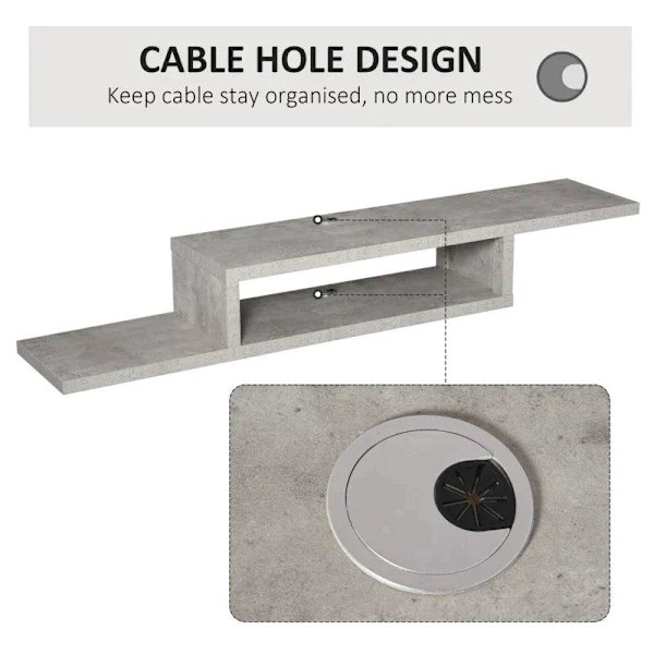 Rootz TV Wall Cabinet - Lowboard - Hanging Board - TV Cabinet - Console Chipboard - Cement - Grey - 152.4 x 29.8 x 21 cm