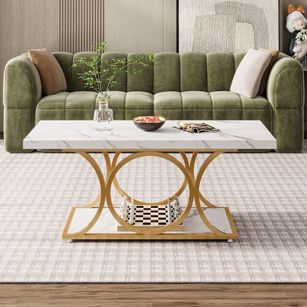 Rootz Chic Modern soffbord - 2-vånings soffbord - Faux marmorbord - Lyxig design - 120 cm L x 50 cm B x 48 cm H