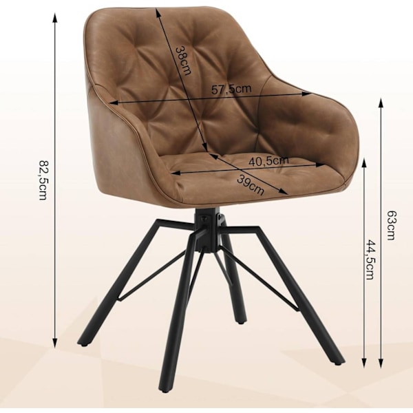 Rootz pyörivä ruokatuoli - keittiön tuoli - pyörivä nojatuoli - keinonahka - ergonominen muotoilu - 57,5 ​​cm x 82,5 cm x 53 cm