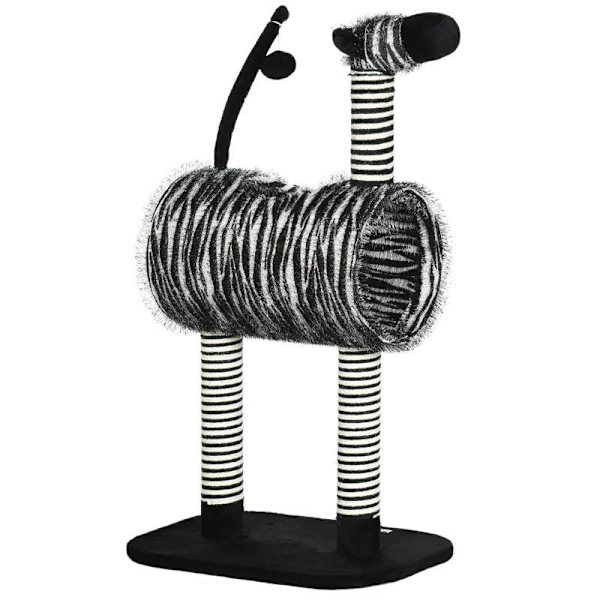 Rootz Kradsestolpe - Katteklatretårn - Kattetræ - 1 kattetunnel - 3 kradsestolper - Sort/Hvid - 48,5 cm x 35 cm x 93 cm