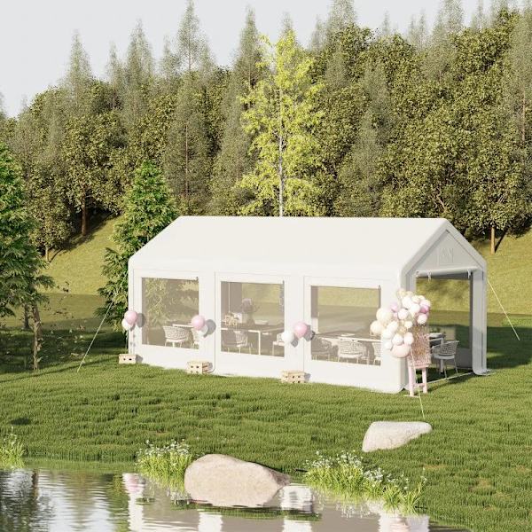 Rootz Festtelt - Gazebo - Havepavillon - Marquee Gazebo - Udendørs Festpavillon - Døre Vinduer - Hvid - 6L x 3W x 2,8H m