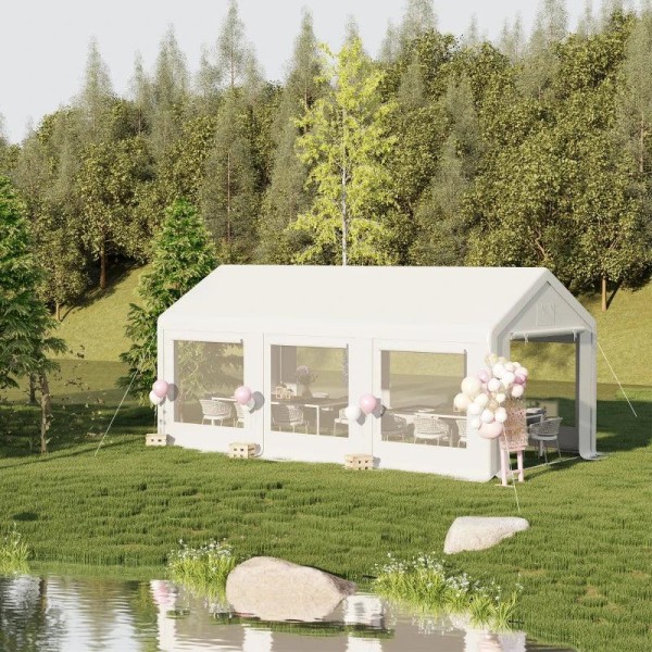 Rootz Party Teltta - Huvimaja - Puutarhahuvimaja - Marquee Gazebo - Outdoor Party Gazebo - Ovet Ikkunat - Valkoinen - 6L x 3L x 2,8K m