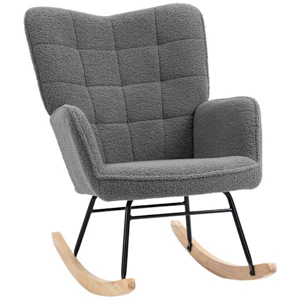 Rootz gungstol - Retro massivt trä - Avkopplande stol - Bokträ - Mjuk stoppning - Elegant design - Stål - Mörkgrå - 71L x 92W x 101H cm
