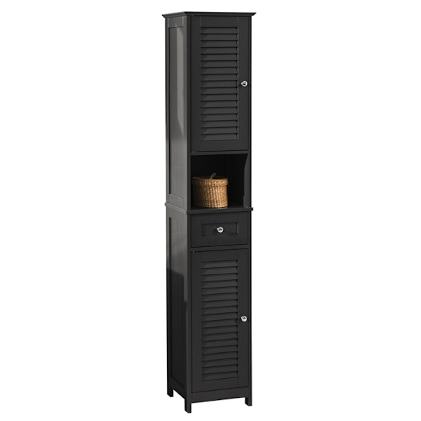 Rootz Tall Badrumsskåp - Förvaringstorn - Badrumsarrangör - Luftcirkulerande lamelldörrar - Mögelförebyggande - Gott om förvaringsutrymme - 32cm x 170
