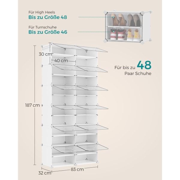 Rootz White 12 Cube Storage Organizer - Garderobsorganisator - Cube Organizer - ABS Plastic Connector - PP Plast Board - Stålram - 32cm x 83cm x 187cm