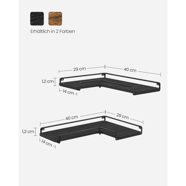 Rootz 2 Pack Seinähyllysetti - Kelluvat hyllyt - Lastulevy teräs - Musta - 40cm x 29cm x 14cm - Kevyt - Helppo koota - Tukeva rakenne