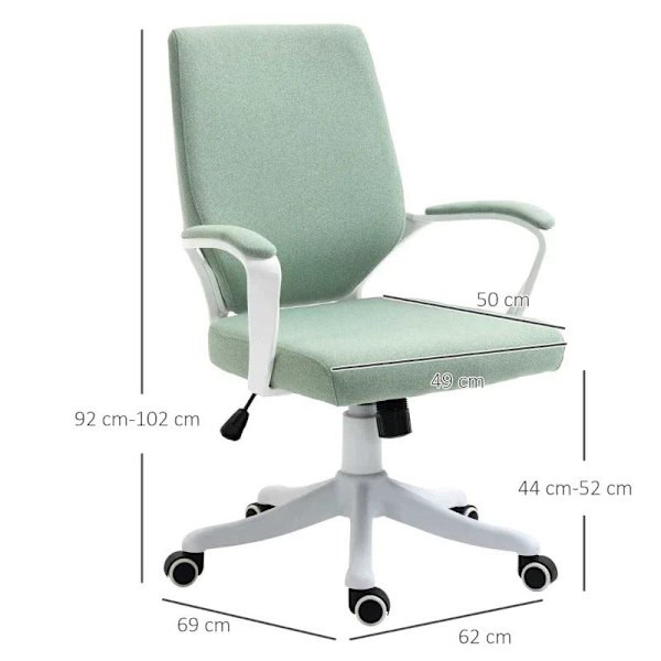 Rootz Kontorstol - Skrivebordsstol - Hjemmekontor - Stol med Vippefunktion - Grøn/Hvid - 62x69x92-100 Cm