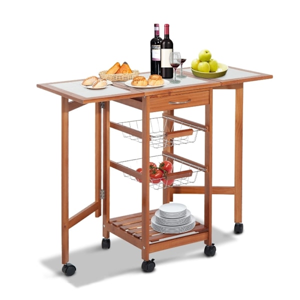 Rootz Serveringsvagn - Rullande köksvagn - Mobil förvaringsenhet - Vikbar arbetsyta - Lättskött keramikskiva - 91cm x 37cm x 75cm