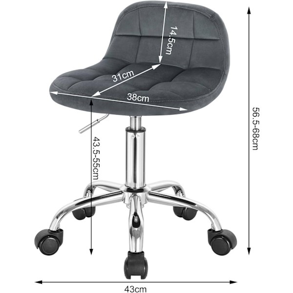 Rootz Velvet kontorstol - Justerbar skrivebordsstol - Ergonomisk drejestol - Komfortabel, fleksibel, ergonomisk design - 56,5 cm-68 cm x 38 cm x 31 cm