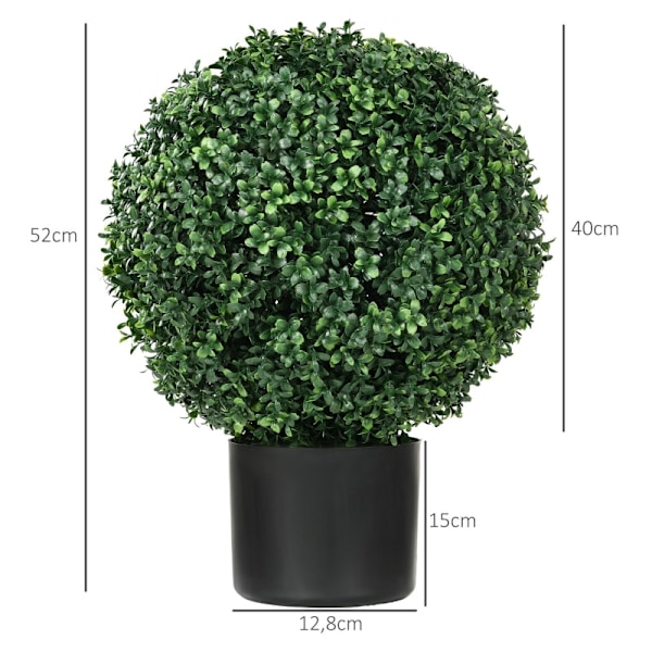 Rootz kunstige plantesæt - Kugleformede buksbomtræer - UV-beskyttelse - Højkvalitetsplastik - Evergreen Flair - 52 cm x Ø40 cm - Orange Pot