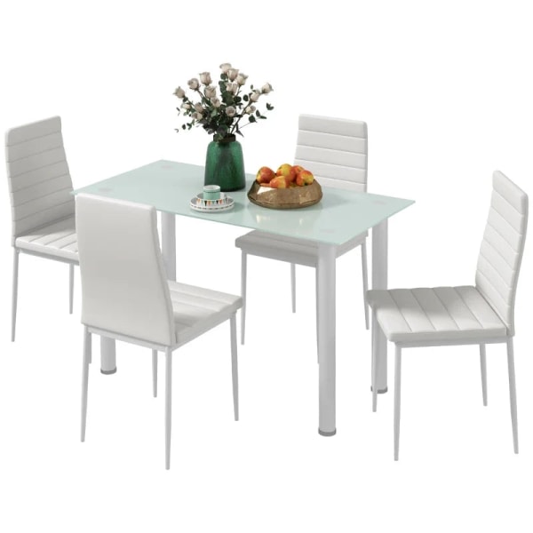 Rootz Dining Group - Matbord med 4 stolar - Modern design - Glasbord - konstläder - Vit - 120cm x 60cm x 97cm