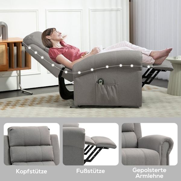 Rootz moderne hvilestol med stå-op-støtte - Biografstol - Ældrestol - Elektrisk massage og varme - 91 cm x 89 cm x 106 cm