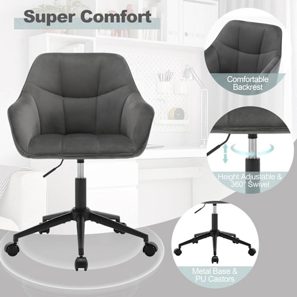 Rootz Velvet Kontorsstol - Skrivbordsstol - Bekväm snurrstol - Skum med hög elasticitet - Snyggt rutigt mönster - Justerbar i höjdled - 61cm x 90cm x