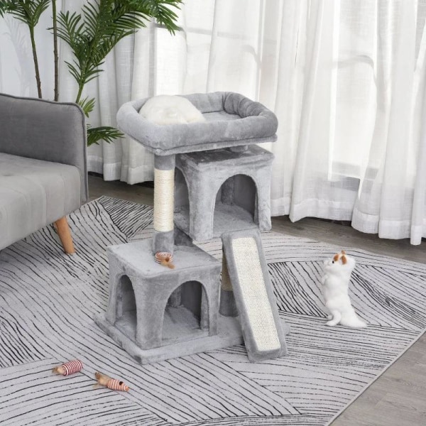 Rootz Cat Tree - Kissan kiipeilypuu - Sisaltolpat - Kissan raapimistolppa - Vaaleanharmaa - 59 x 39 x 83 cm