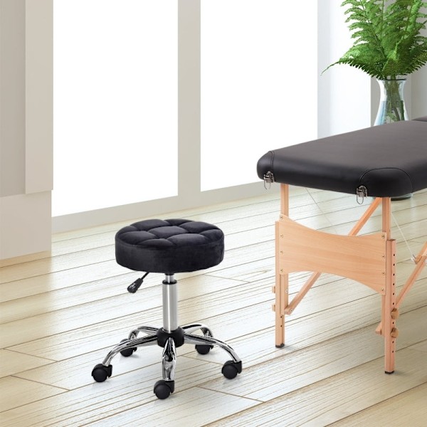 Rootz Salon Pall - Vridbar pall - Sammetsöverdrag - 360 graders hjul - Justerbar i höjdled - 35cm x 49-61cm - Elegant design