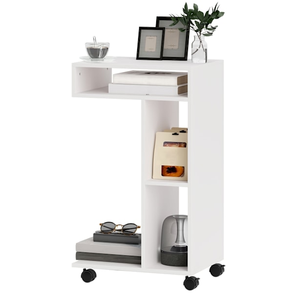 Rootz sidebord - C -formet serveringsbil - mobilarrangør - 4 hjul - effektiv opbevaring - 40 x 30 x 69 cm, robust spånplade, hvid