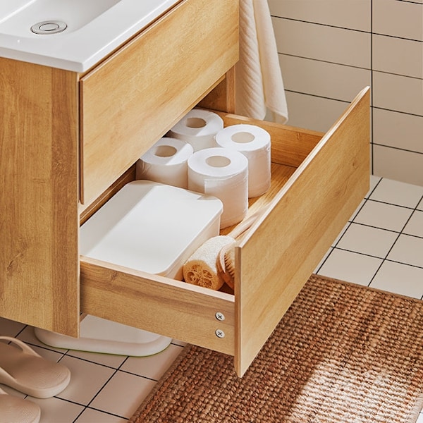Rootz Badeværelsesvaskenhed - Vanity Cabinet - Badeværelsesopbevaring - Vægmonteret - Antirot -design - 61x54x46cm