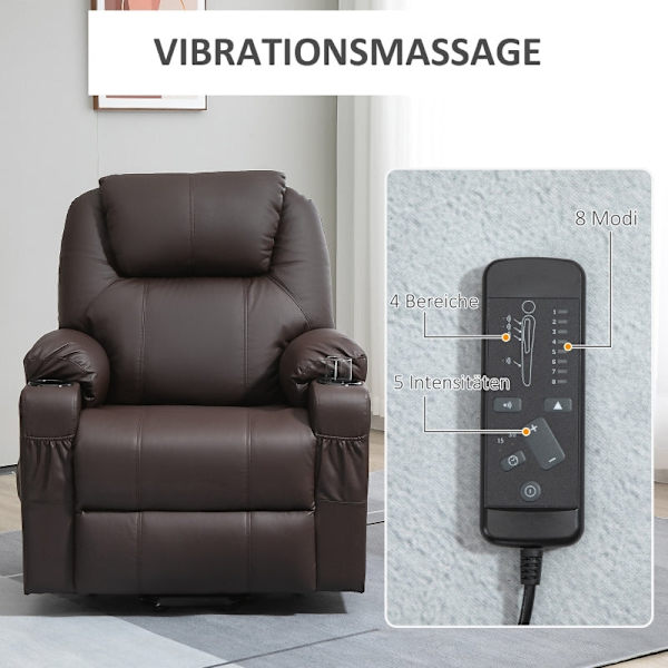 Rootz Electric Riser TV-stol - Massagefåtölj - Ståstöd - Brunt konstläder - 88cm x 99cm x 106cm