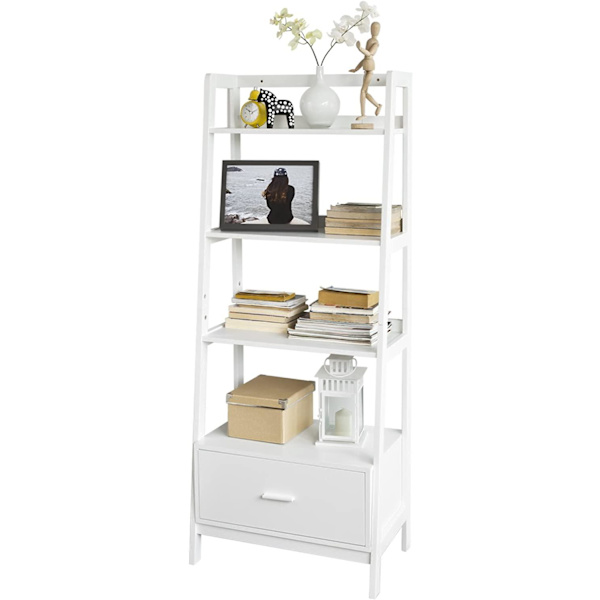 Rootz Hvid Opbevaring Display Reol Stige Hylde Bogreol med skuffe og 4 hylder