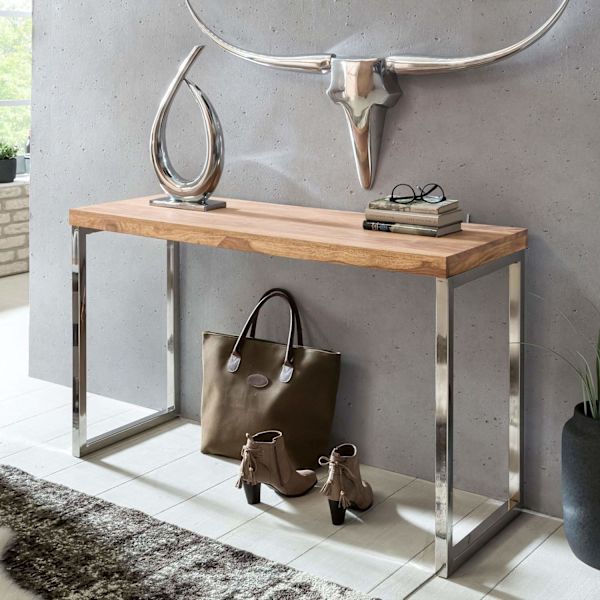 Rootz konsolbord massivt trä akaciakonsol med metallben skrivbord 120 x 45 cm lantlig skänk