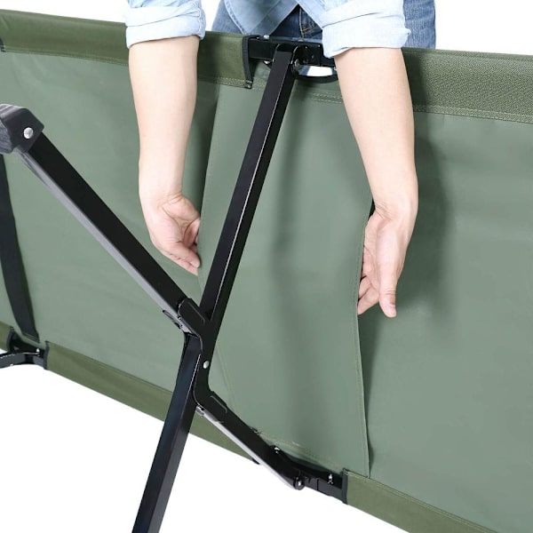 Rootz Campingseng - Heavy Duty Campingseng - Sammenklappelig lejrseng - Udendørs soveseng - Kompakt lejrseng - Campingseng til børn - Army Green - 206