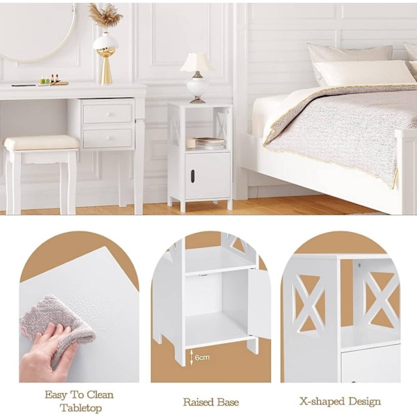 Rootz Lille sengebord - Natbord - Sidebord - Hvid skandinavisk design - Rummelig opbevaring - 30cm x 60cm x 30cm