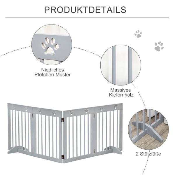 Rootz Dog Barrier - Wooden Pet Gate - Folding Dog Guard - Pinewood - Flexibel design - 204cm x 30cm x 61cm