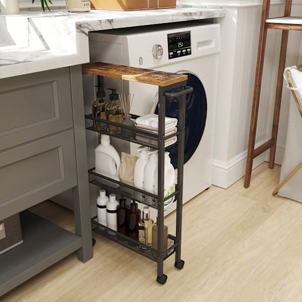 Rootz 4 Niveau Rolling Kitchen Cart - Smal Niche Shelf - Trolley on Rollers - Compact Storage Solution - 13 cm x 45,4 cm x 77 cm