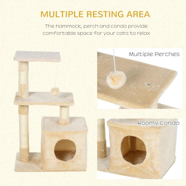 Rootz skrapstolpe - Cat Tree Tower - Sisal Cat Tree - Sisal skrapstolpar - Beige - 50 x 30 x 80 cm
