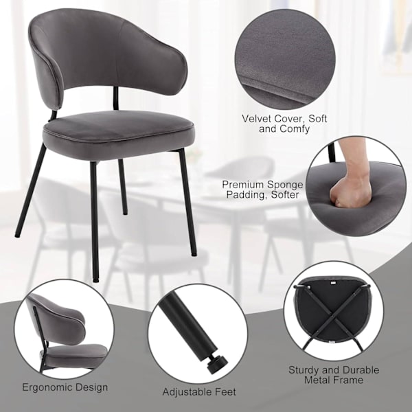 Rootz Matstol - Köksstol - Balkongstol - Sammet / Metall - Ergonomiskt stöd - 54cm x 83,5cm x 52cm